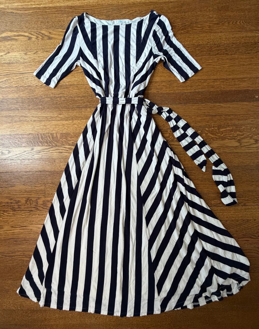 Boden Women's Navy and White Striped Dress Size 6 Long